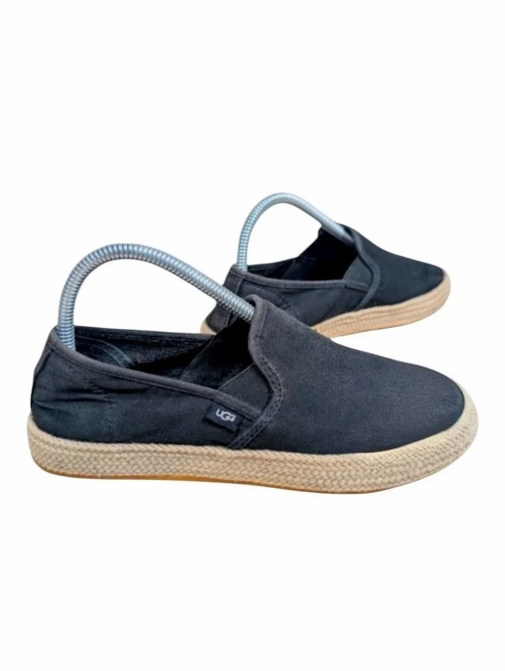 Ugg Slip on Espadrille Canvas Shoes Black Tan Women's Size 8